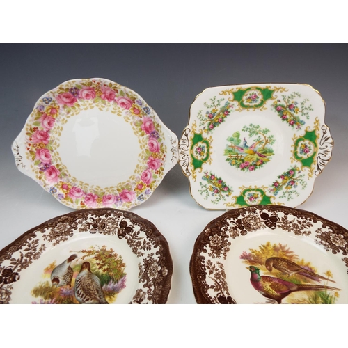 53 - 3 Royal Worcester palissy game plates and 2 pretty cake plates.