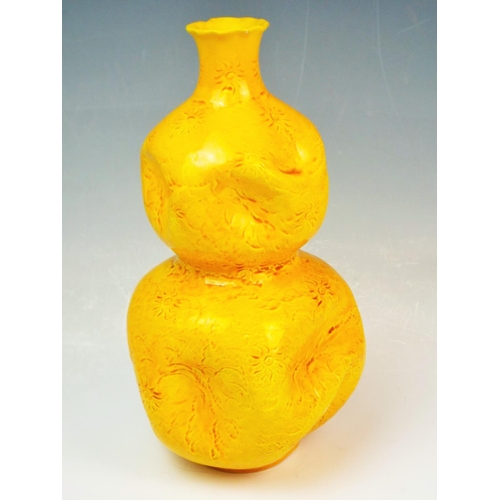 57 - Burmantofts bright yellow sunburst pattern vase Model no 855 (some chips to the rim) 9 inches tall.