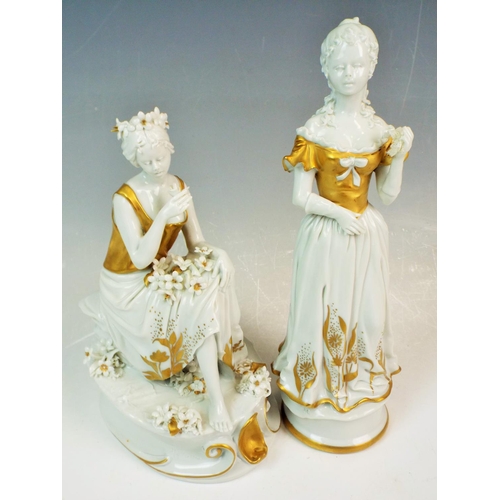 98 - A Pair of Capodimonte white and gold figuirines.