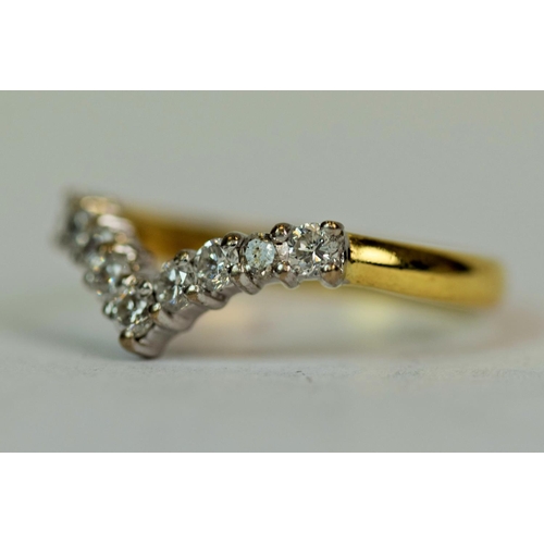 534 - 18ct Yellow Gold Wishbone ring set with 9 Diamonds of appox 0.05cts each. Approx 0.45cts total.     ... 