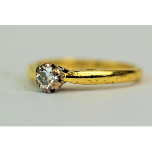 535 - 18ct Yellow Gold ring set with a Solitaire Diamond measuring approx 3.8mm,  0.2ct stone  Finger size... 