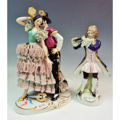 126 - 2 Vintage German lace porcelain figurines .