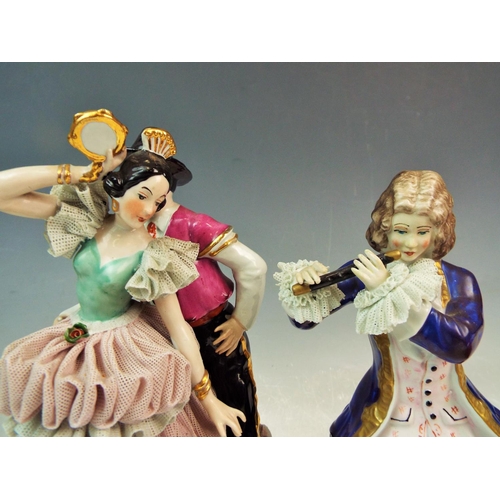 126 - 2 Vintage German lace porcelain figurines .