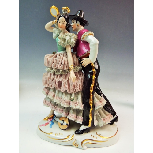 126 - 2 Vintage German lace porcelain figurines .