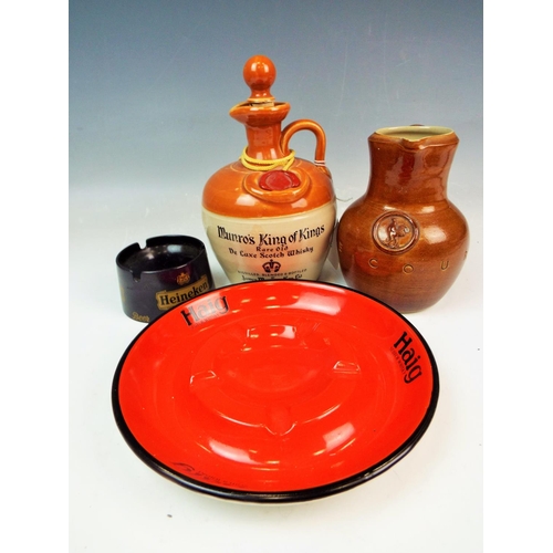 128 - Selection of whiskey and ale advertising jugs and ashtrays.