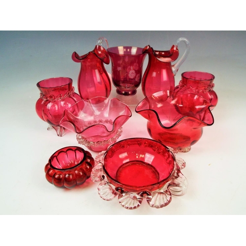 134 - A good selection of victorian cranberry glass some have minor chips.