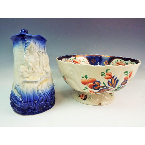 137 - A Large Gaudy Welsh footed bowl ( chip to base) & a burleigh ware jug.