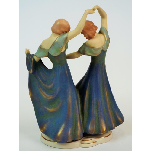 175 - Royal Dux bisque figurine of dancing ladies, 8.5