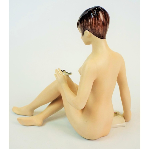 176 - Royal Dux bisque art deco figurine of a nude lady with a butterfly on her knee. 8