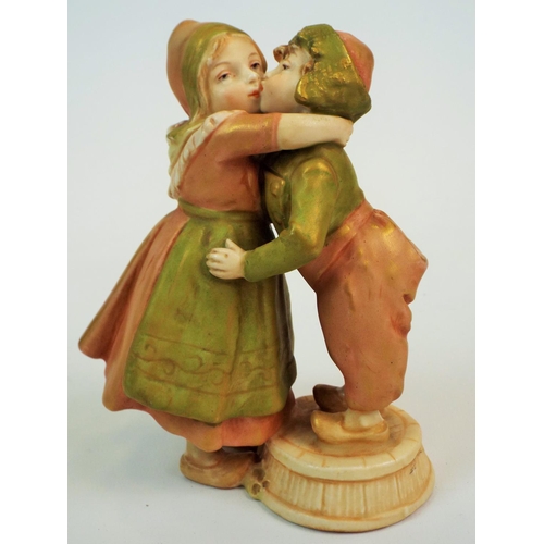 177 - Royal Dux bisque figurine of a young boy and girl kissing. 6