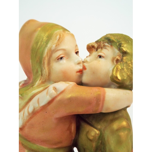 177 - Royal Dux bisque figurine of a young boy and girl kissing. 6