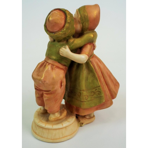 177 - Royal Dux bisque figurine of a young boy and girl kissing. 6