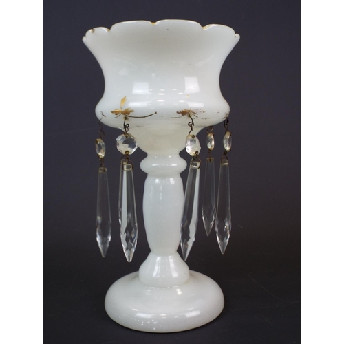 192 - Victorian opaque milk glass lustre , approx 9