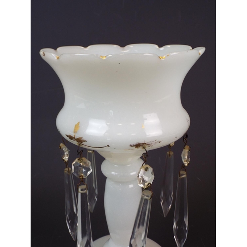 192 - Victorian opaque milk glass lustre , approx 9