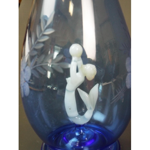 200 - Art Deco Bimini glass, Mermaid jug and 3 stemmed glasses in blue.