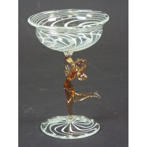 201 - Art Deco Bimini glass, white swirl jug and 4 figural nude lady stemmed glasses.