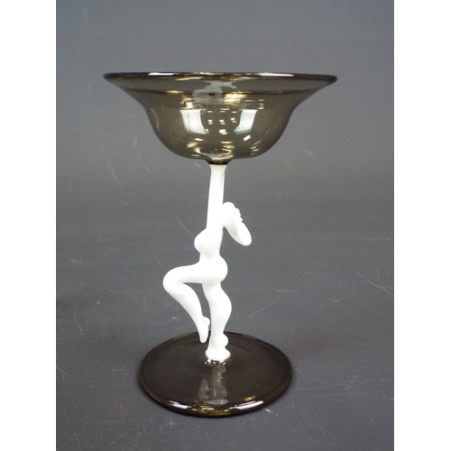 202 - Art Deco Bimini glass, smokey glass jug and 4 figural nude lady stemmed glasses.