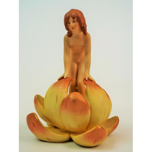 211 - Royal Dux art deco bisque fiqurine of a nude girl in a lily, 6.5