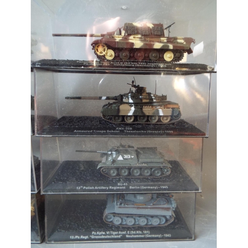 465 - Eight, Die cast models of Amoured Vehicles. All in perspex boxes and in unused condition. See photos