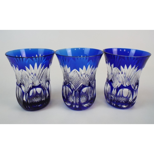 225 - Selection of Bohemian crystal glass, blue cut to clear vases & glasses.