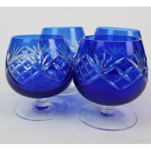 225 - Selection of Bohemian crystal glass, blue cut to clear vases & glasses.