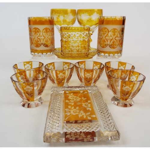 226 - Large selection of Bohemian crystal glass, Amber cut to clear, Glasses etc.