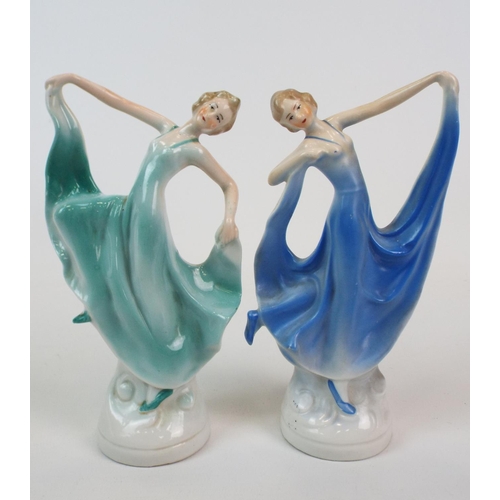 229 - Art deco figurine cruet set, 2 Art deco continental figurines & a face wall plaque.