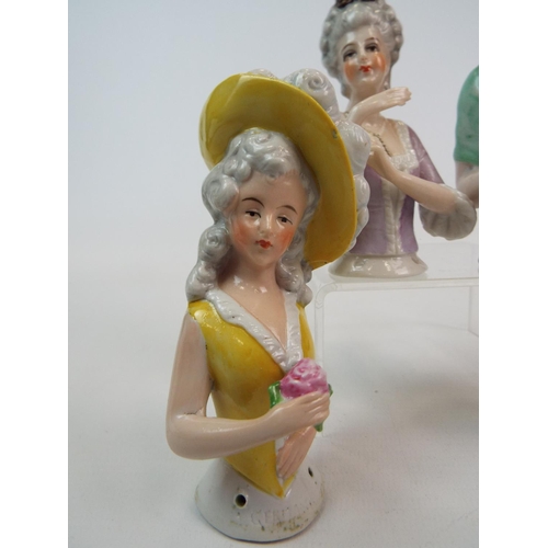 246 - 4 Vintage large porcelain half dolls , pin cushion dolls. Average height 11.5cm.