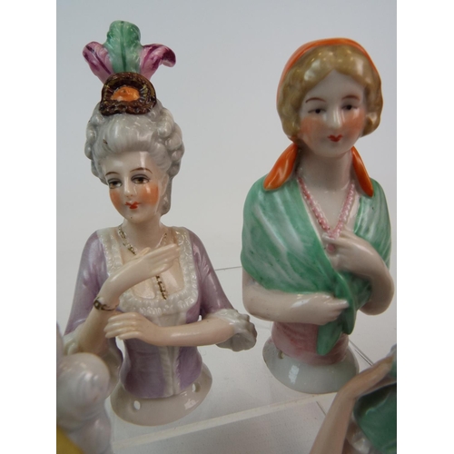 246 - 4 Vintage large porcelain half dolls , pin cushion dolls. Average height 11.5cm.