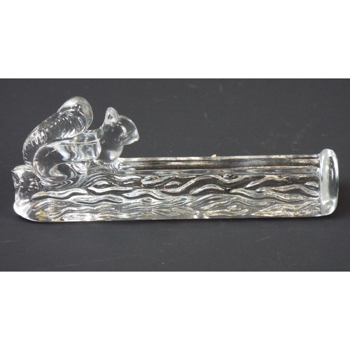 260 - 5 French crystal Depose knife rests, squirrel on a log design.