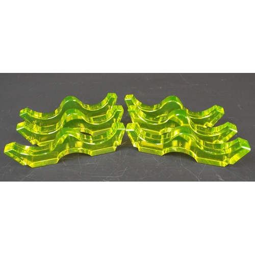 272 - 6 Art deco bridge shape Uranium glass knife rests.