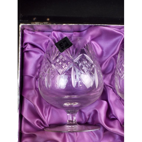 370 - Pair of Edinburgh Crystal Brandy glasses and a vintage pressed glass cake stand.