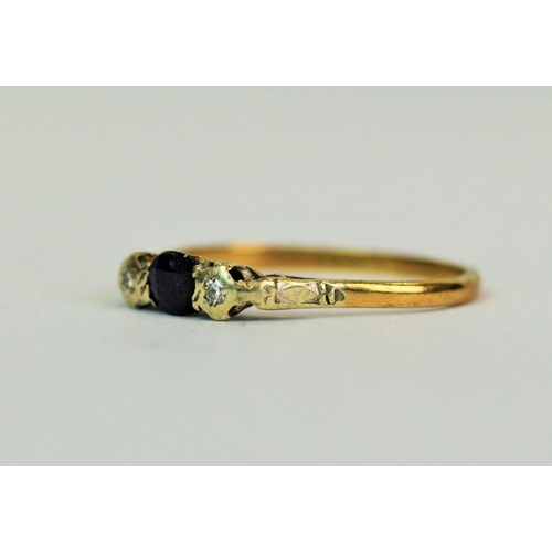 561 - 9ct Yellow Gold ring set with a Sapphire of 3.8mm, 0.20cts,  plus two Diamonds, each of 1/70th ct Al... 