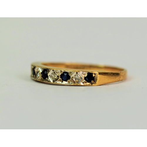 570 - 9ct Yellow Gold 1/3rd Eternity ring set with Diamonds and Sapphires.   Finger size 'Q' 2.1g