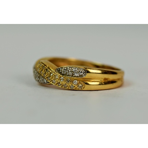 577 - 14ct Yellow Gold double crossover ring set with Diamonds. Approx 0.25pts Diamonds  Finger size 'R'  ... 