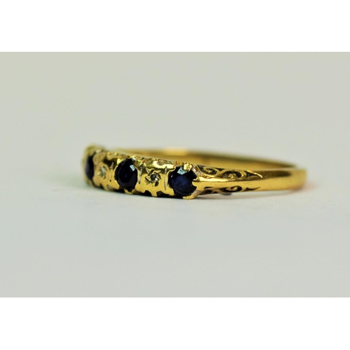 579 - 9ct Yellow Gold Ring set with four Sapphires of 2.5mm each matched with slightly smaller Diamonds.  ... 