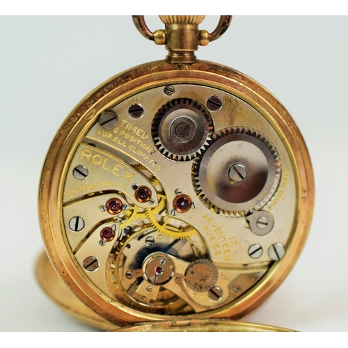 604 - Rolex half Hunter Pocket watch . 17 jewel movement, crown wind, 9ct gold case.  Enamel face with sub... 