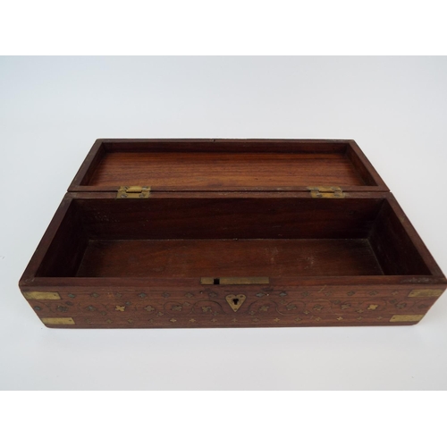 607 - Inlaid boxwood Edwardian era glovebox. Snug fitting lid.  All the box is inlaid with brass decoratio... 