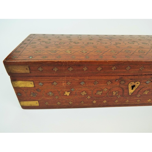 607 - Inlaid boxwood Edwardian era glovebox. Snug fitting lid.  All the box is inlaid with brass decoratio... 