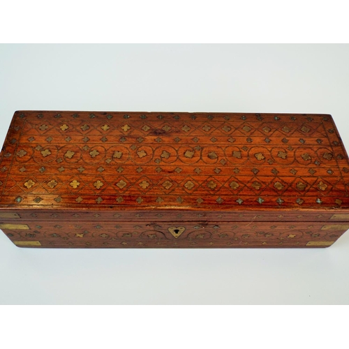 607 - Inlaid boxwood Edwardian era glovebox. Snug fitting lid.  All the box is inlaid with brass decoratio... 