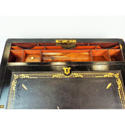 609 - Superior Quality Victorian Writing slope with locking side clerks drawer, Black leather slope finish... 