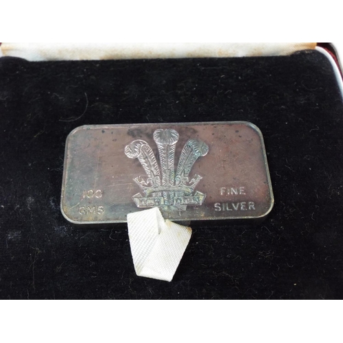 626 - prince of Wales Investiture 100g  .999 Silver bar with original case and certificate . See photos.