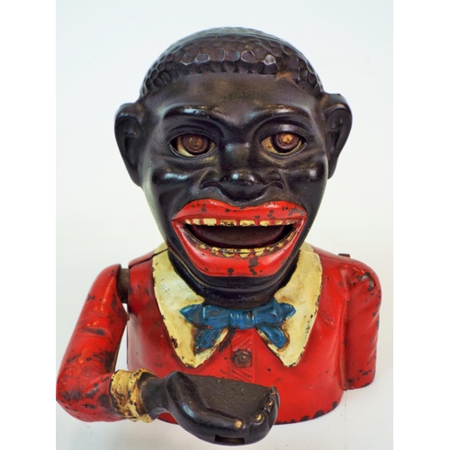 650 - Vintage cast iron Jolly Negro coin bank money box.