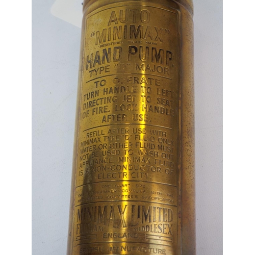 670 - Vintage auto mini max hand pump fire extinguisher with wall mount.