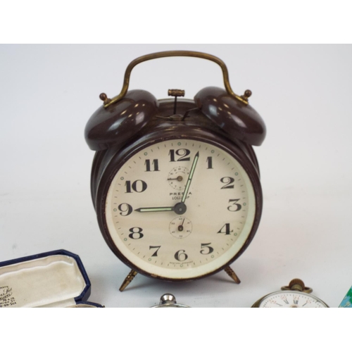 689 - Mixed lot to include 2x 800 sterling sliver pocket watches, watches, alarm clock etc.