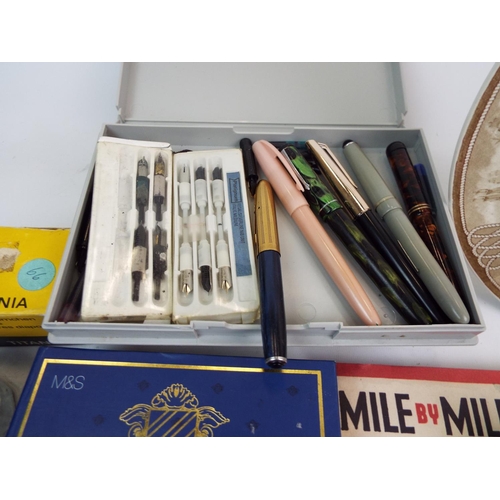 698 - A Mixed lot to include fountain pens, vintage glass pots etc.