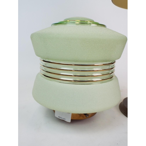 706 - Aladin 25 vintage oil lamp with opaque lamp shade & a retro green and frosted glass shade.