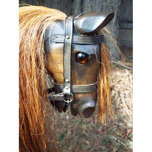 902 - Lovely Rocking Horse with leather tack, long mane and Tail. Made by White Horses, Hertfordshire. H:3... 