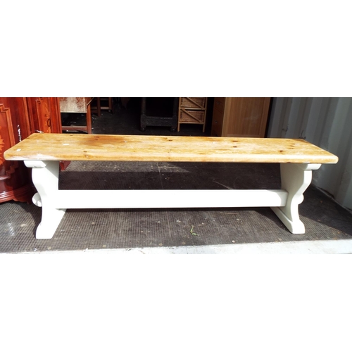 907 - Church Bench type Pew. Anitque pine top with painted supports and stretchers .  H:18 x W:60 x D:13 i... 