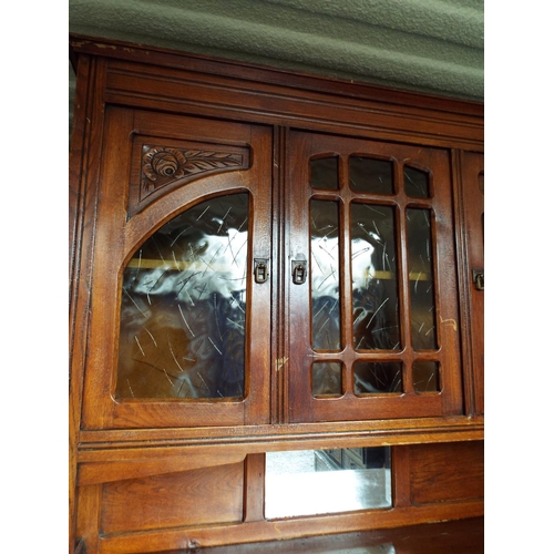 912 - Early 20th Century Mirror backed Dresser with Glazed doors above. Lots of decorative carving. H:82 x... 